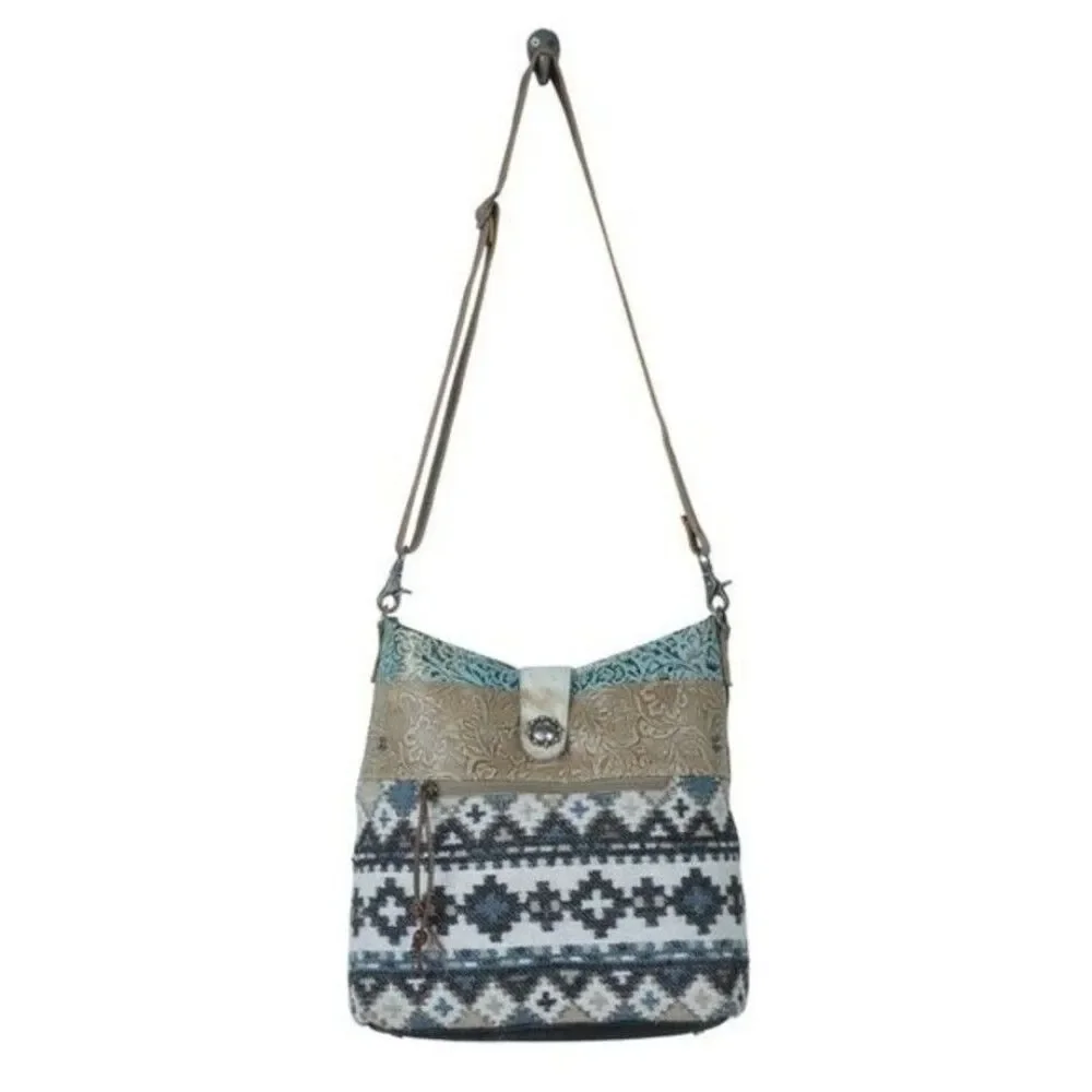 Myra Bag Handmade Brave Shoulder Bag Upcycled Canvas & Cowhide Leather